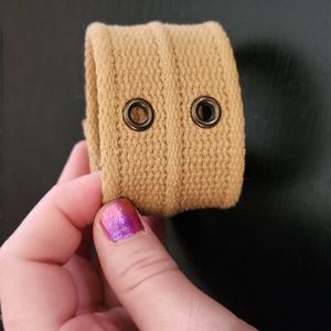 Khaki Tan Woven Cuff Bracelet with eyelit accents